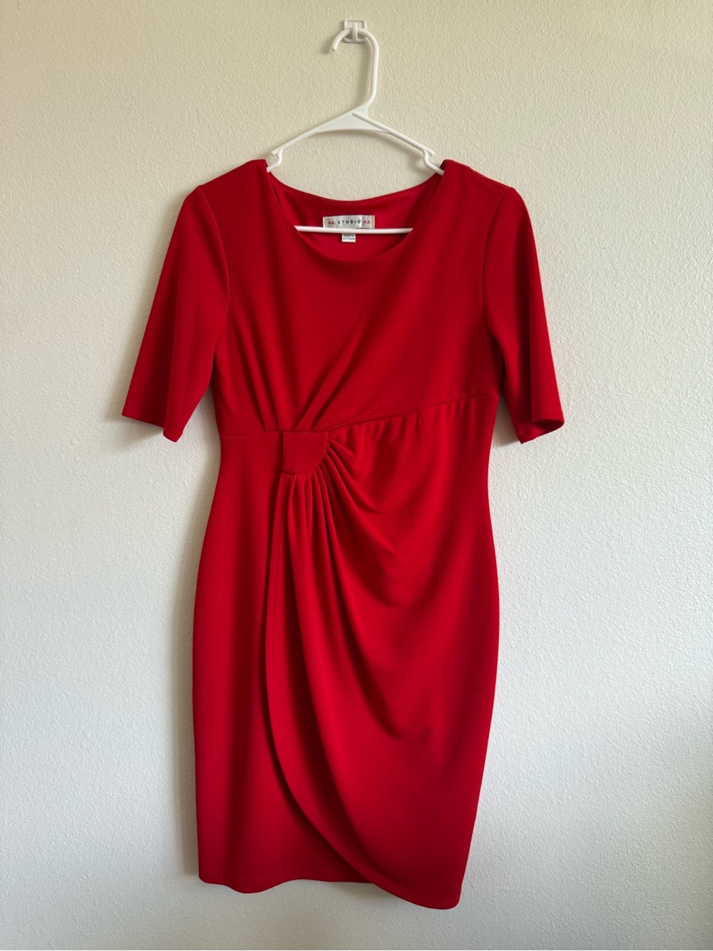 Aa Studio Red Draped Midi Sheath Dress